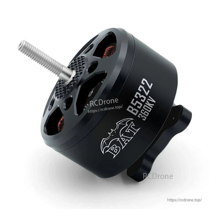 Side angle of BAT B5322 360KV brushless motor showing threaded shaft and mounting base