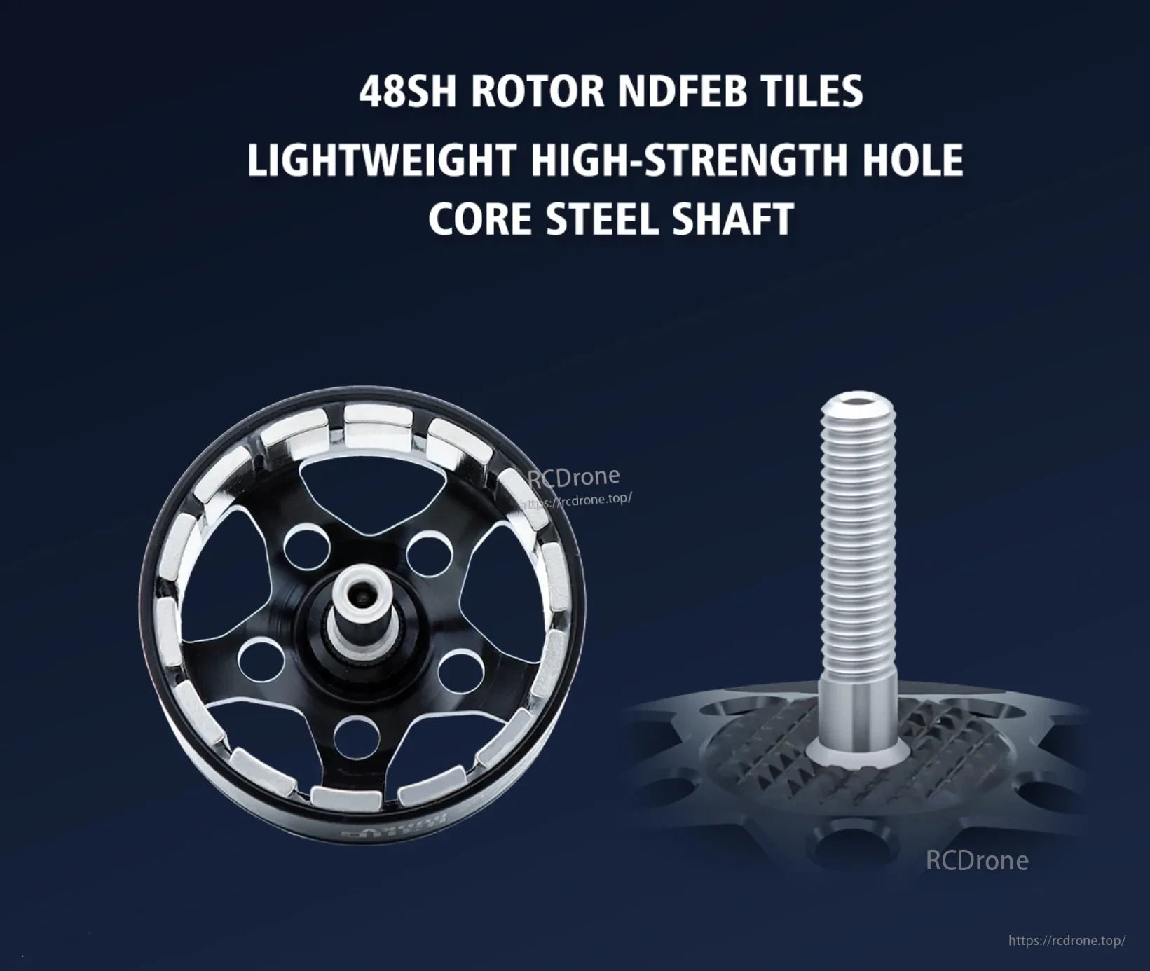 BAT B5322 48SH rotor with NdFeB magnet tiles and hollow-core steel shaft