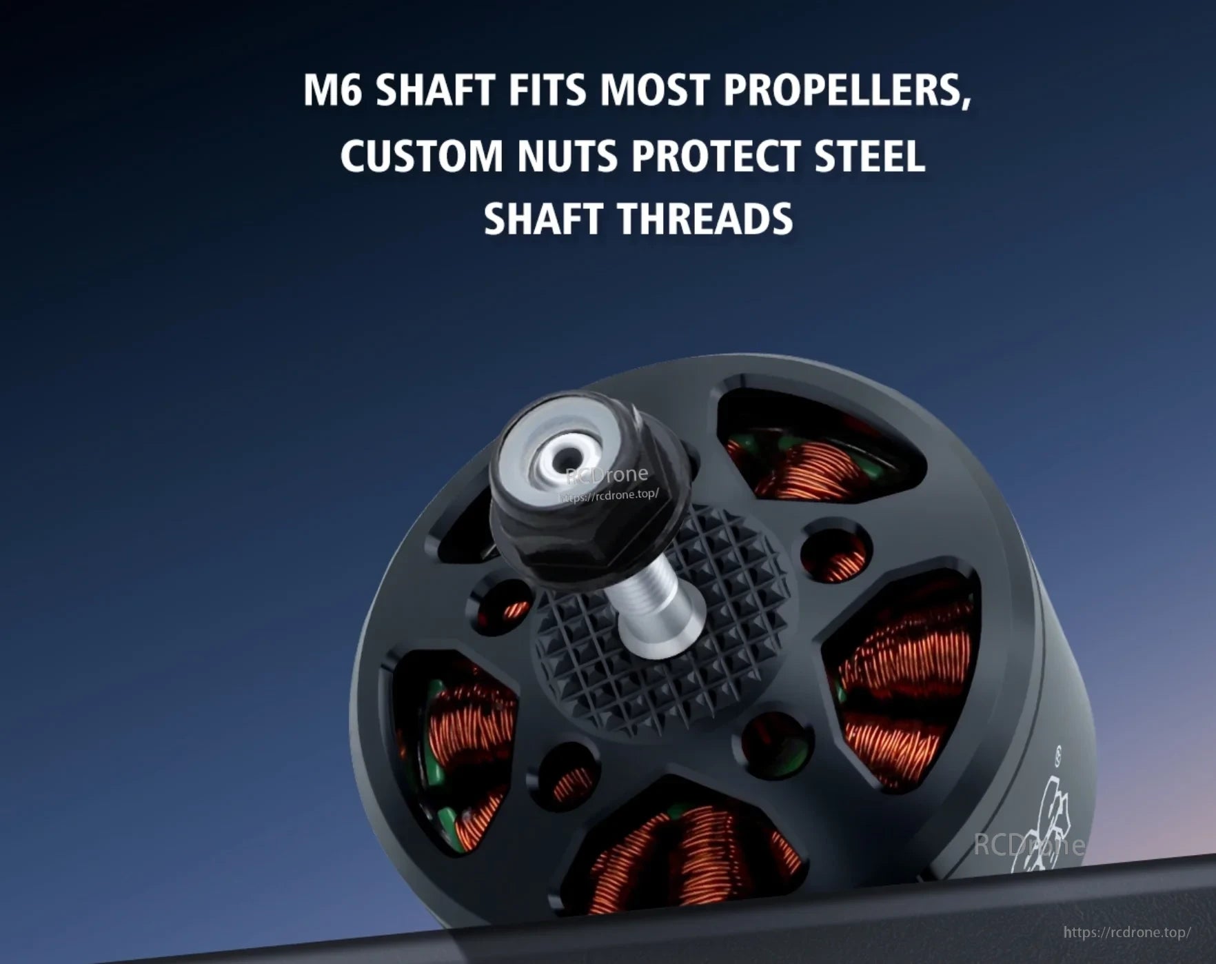 BAT B5322 motor with M6 clockwise-threaded propeller shaft and protective nut