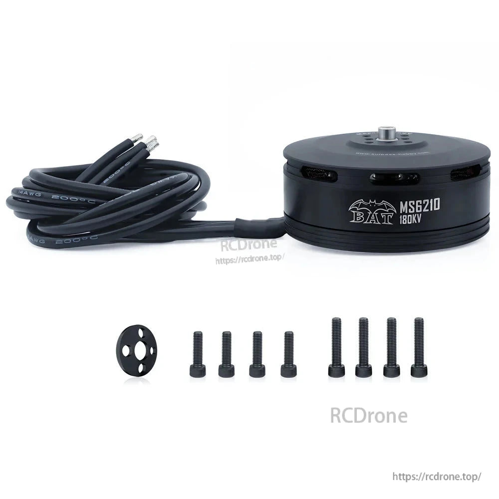 MS6210 180KV motor with three lead wires, mounting plate, and two sets of screws