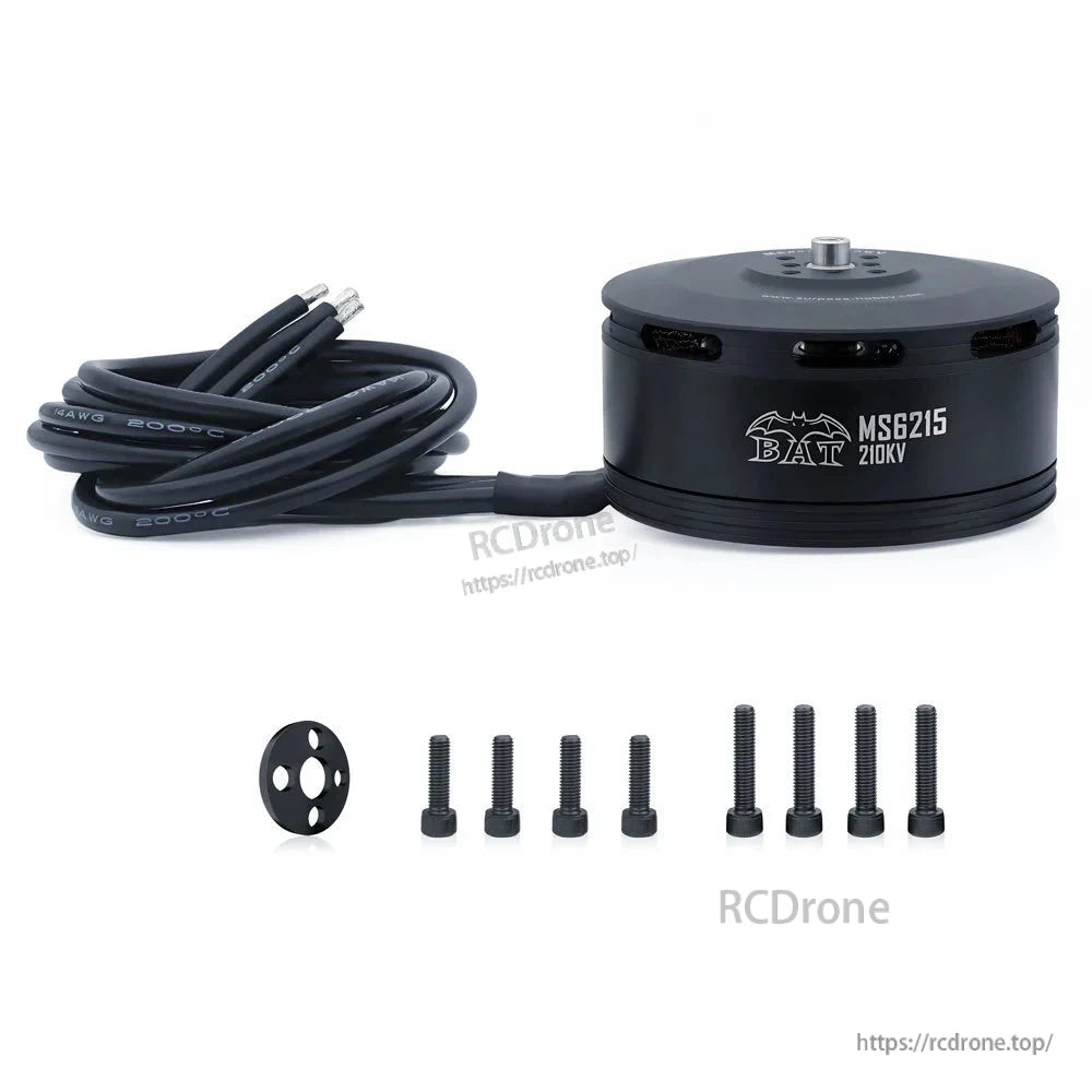 MS6215 210KV motor with three lead wires, mounting plate, and two sets of screws