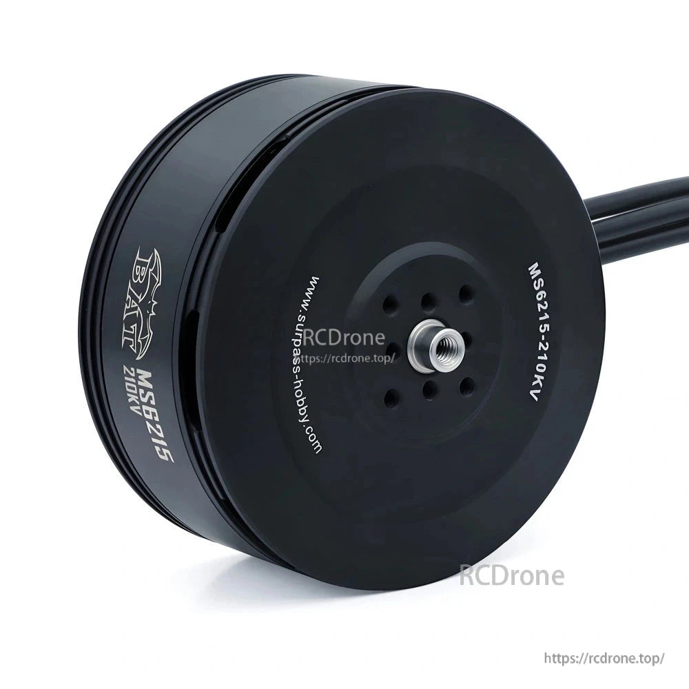 MS6215 210KV motor top mounting face with threaded propeller shaft and wire leads