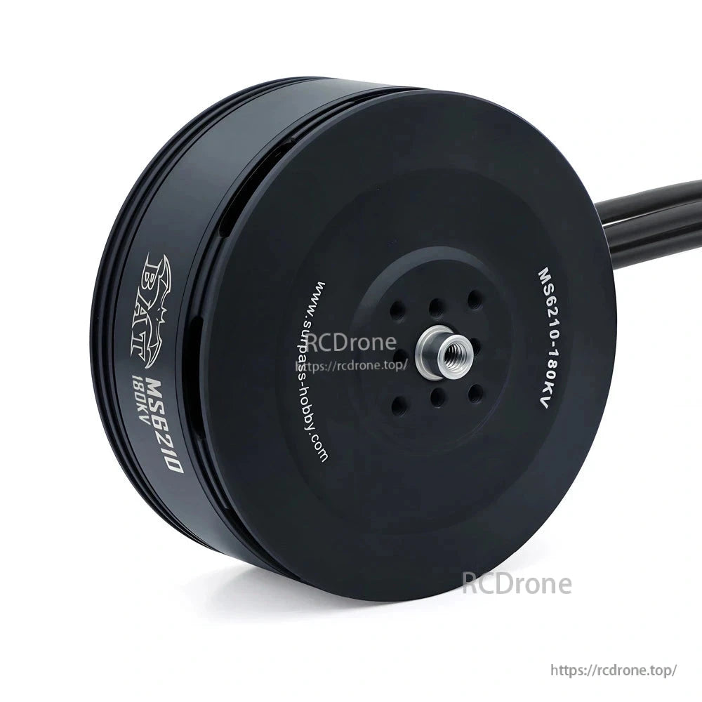 MS6210 180KV motor top mounting face with threaded propeller shaft and wire leads