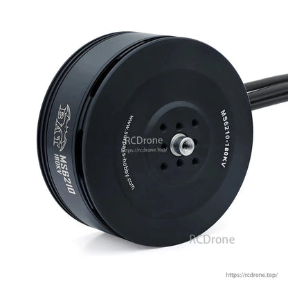 MS6210 180KV motor top mounting face with threaded propeller shaft and wire leads