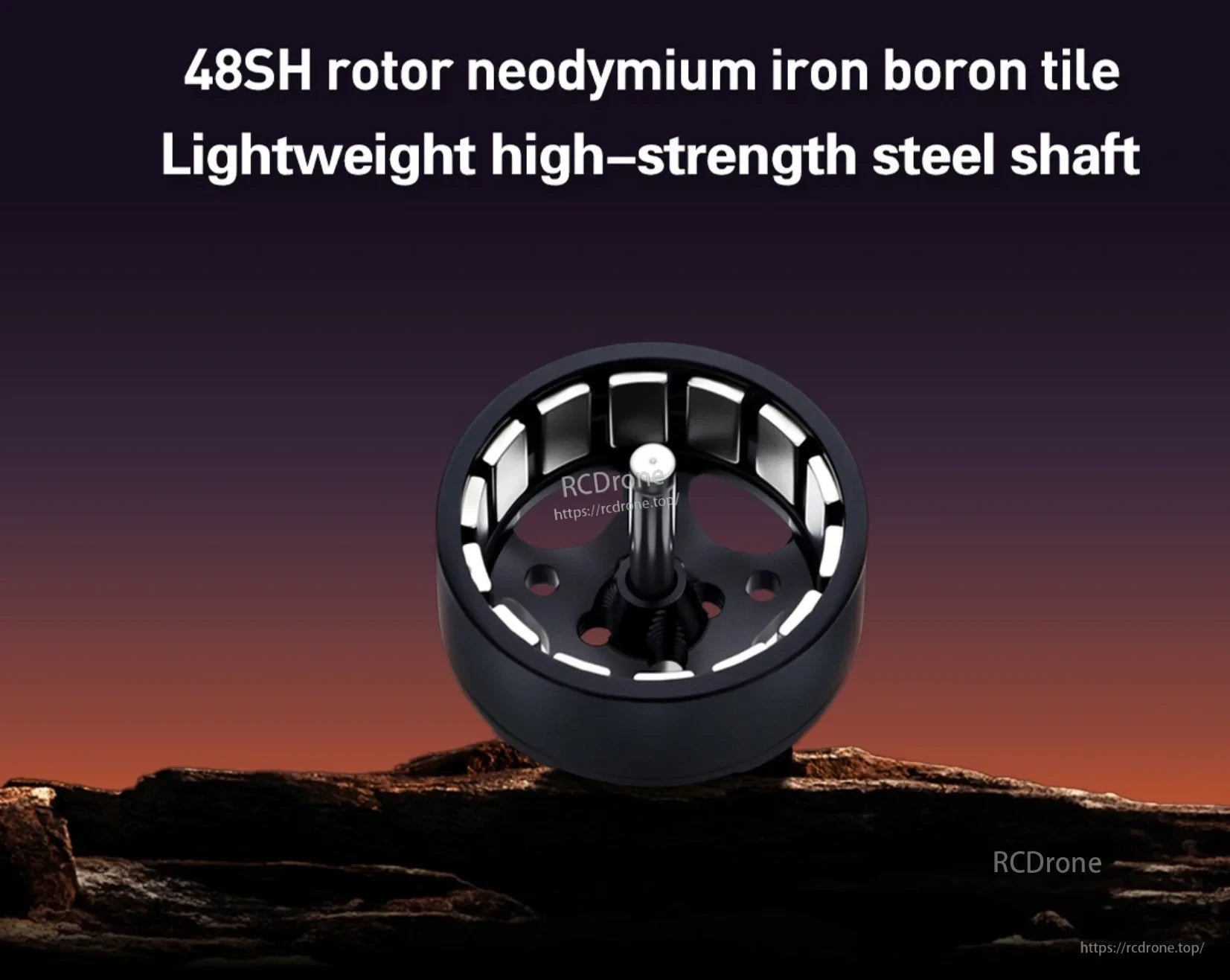 Brushless motor rotor with neodymium magnets and lightweight steel shaft