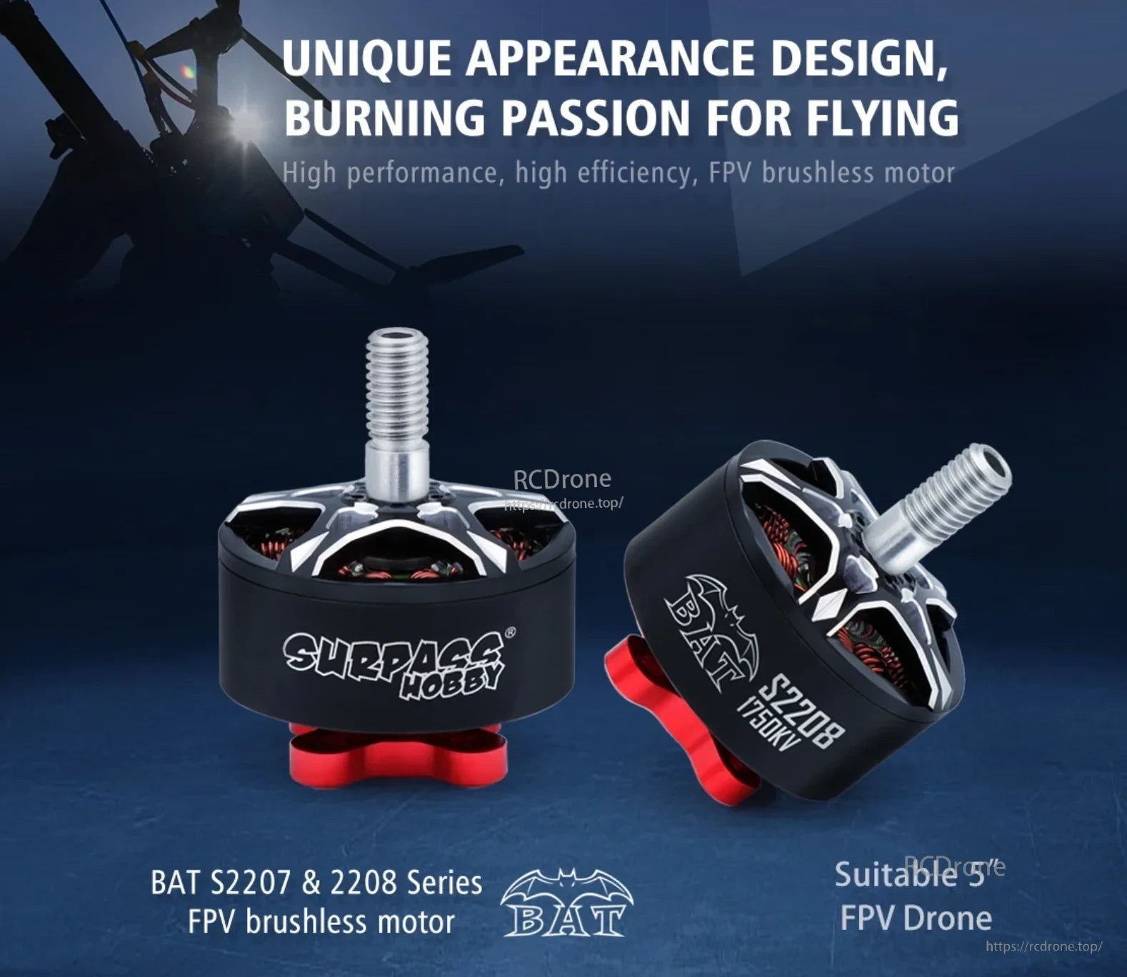 Surpass Hobby BAT S2207 and S2208 FPV brushless motors for 5-inch drone builds