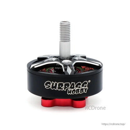 Front view of Surpass Hobby BAT S2807 motor with exposed copper windings and red mounting base