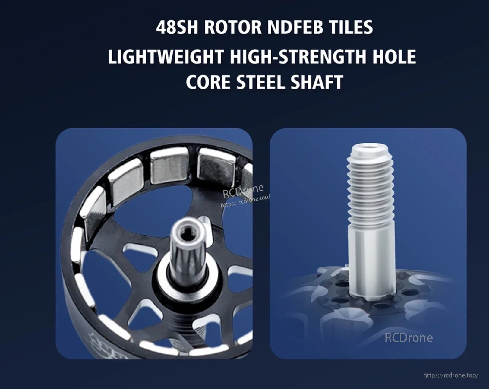 BAT S3008 rotor magnets and hollow-core steel M5 shaft close-up