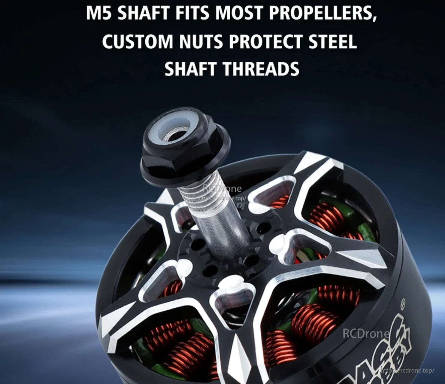 Surpass Hobby BAT S3008 motor with M5 propeller shaft and protective custom nut