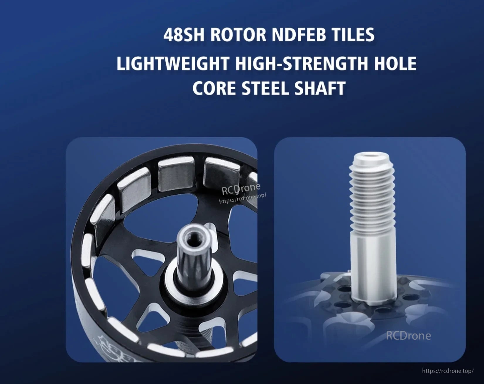 BAT S3010 rotor with NdFeB magnet tiles and hollow high-strength steel shaft detail