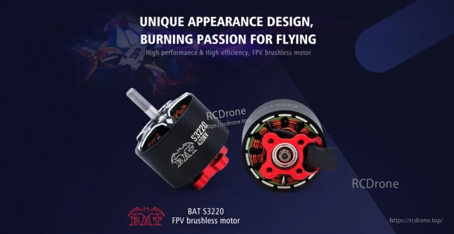 Surpass Hobby BAT S3220 FPV brushless motor with detachable cover and red stator detail