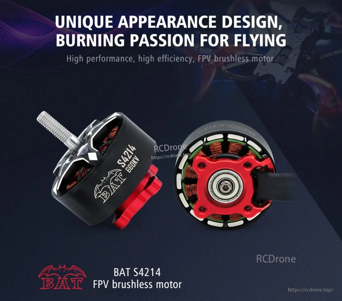 Surpass Hobby BAT S4214 brushless FPV motor for multirotor drones, 400KV/660KV, 12N14P, M6 shaft