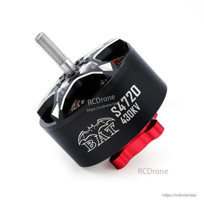 Surpass Hobby BAT S4720 430KV motor angled side view highlighting BAT logo and red base