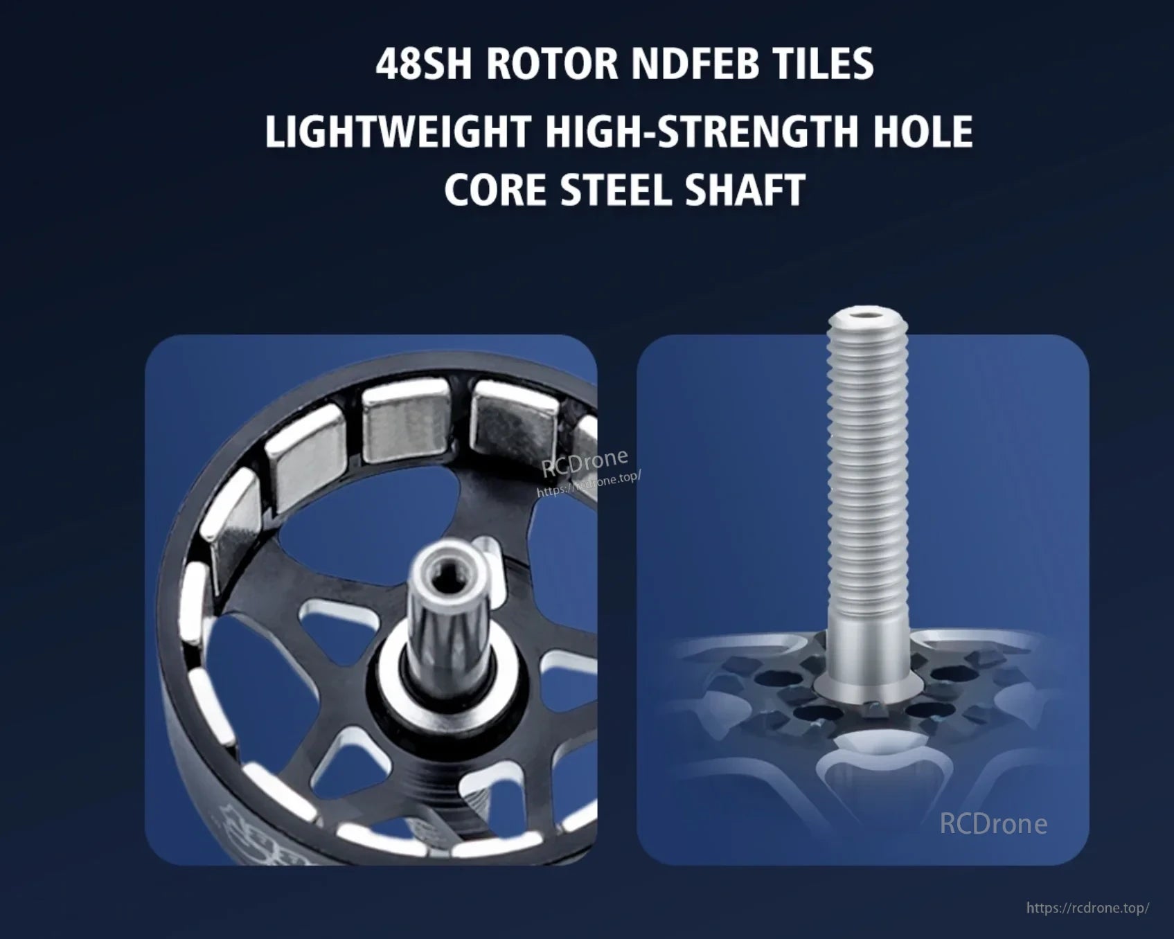 BAT S5322 rotor with 48SH NdFeB magnets and lightweight hollow-core steel shaft