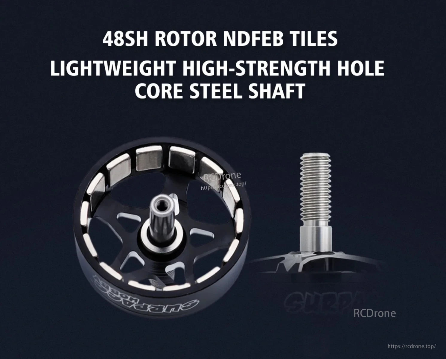 48SH rotor ring with NdFeB magnet tiles and lightweight hollow steel shaft construction