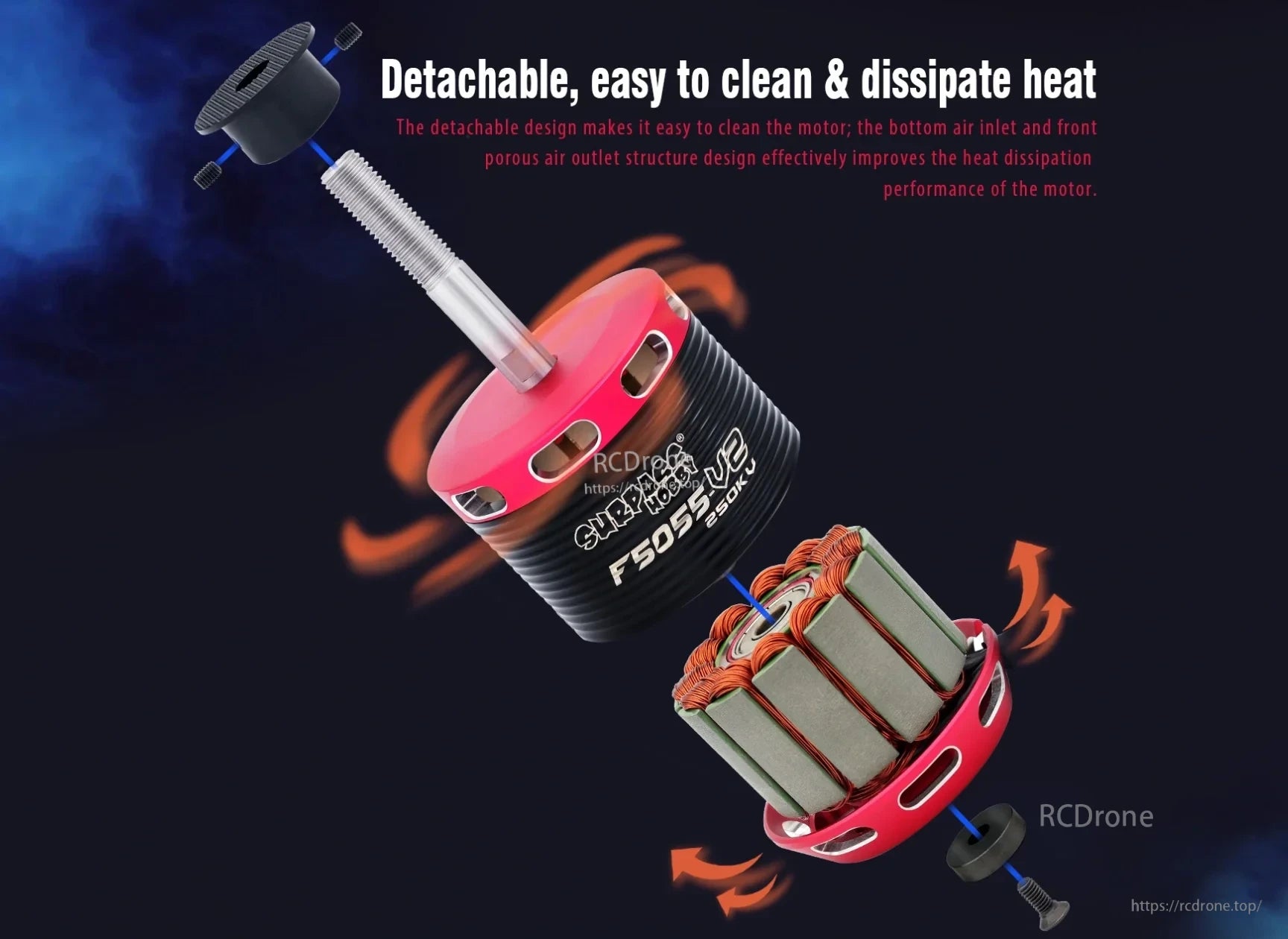 Surpass Hobby F5055 brushless motor detachable design with separated rotor and stator for easy cleaning
