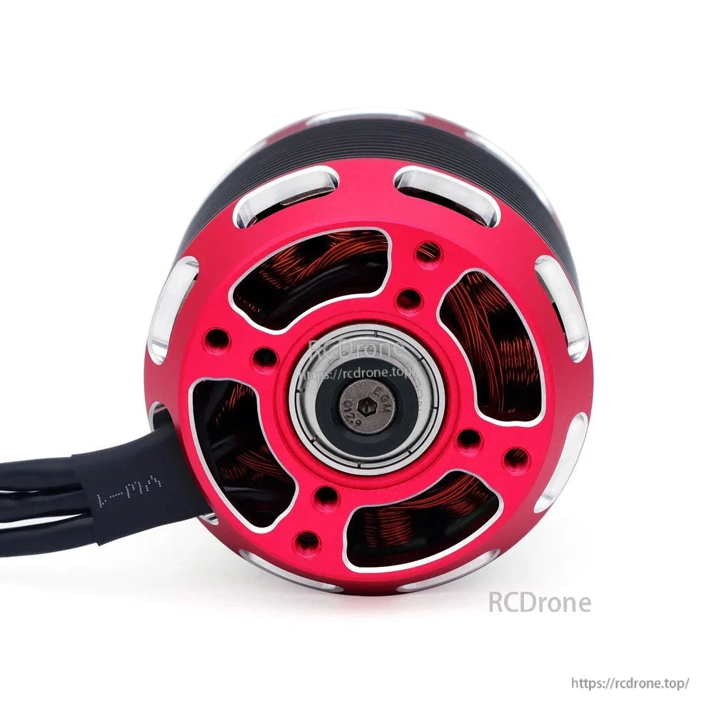 Rear end view of brushless motor showing mounting holes, bearing center, and exposed copper windings