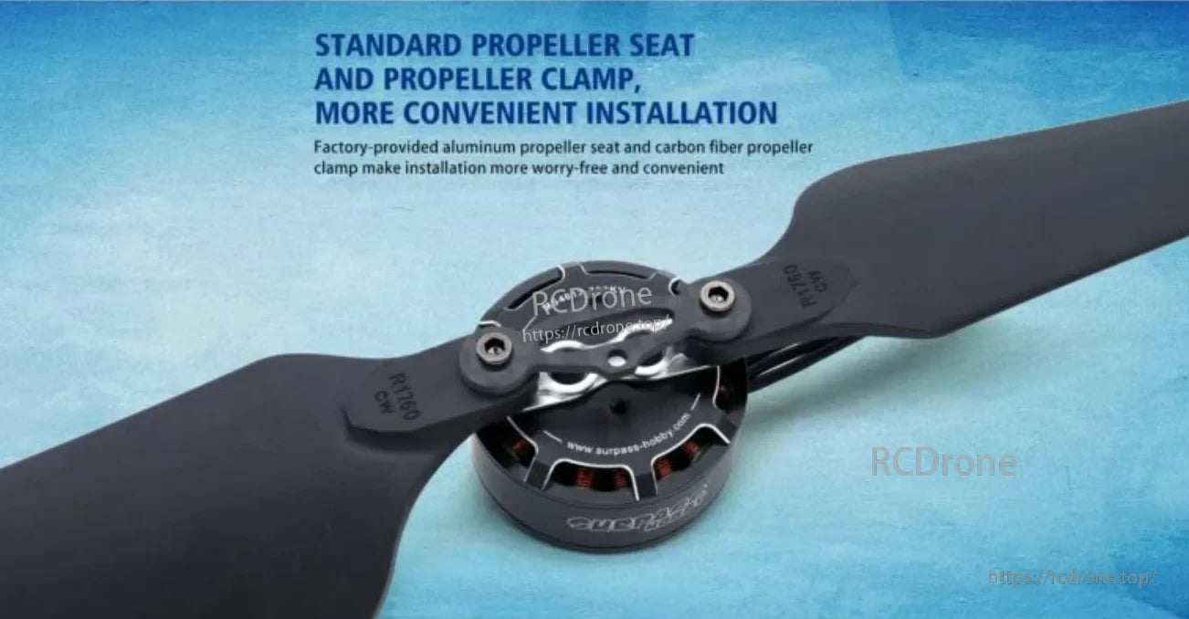 Standard propeller seat and propeller clamp installed on MS4010/MS4012 motor for secure mounting