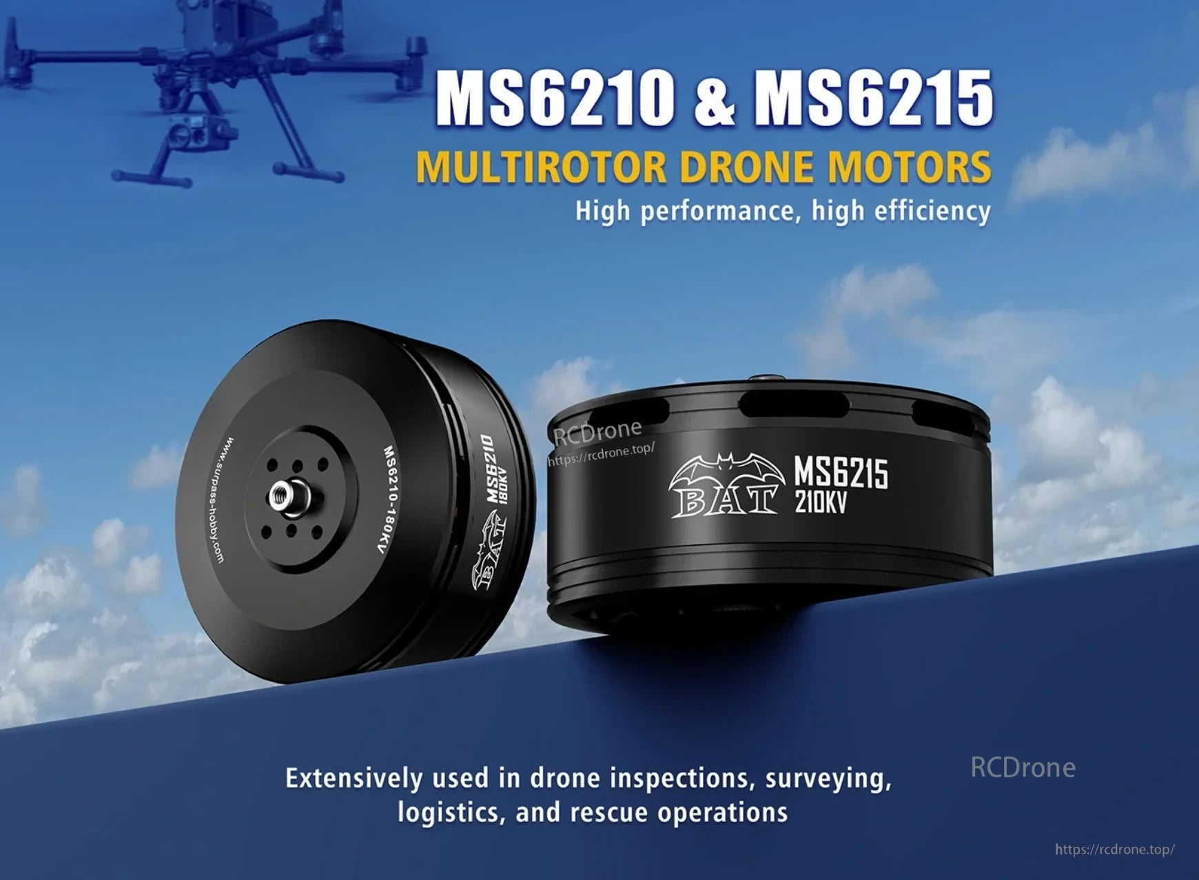 Surpass Hobby MS6210 & MS6215 brushless multirotor drone motors (180KV/210KV) for 12S builds