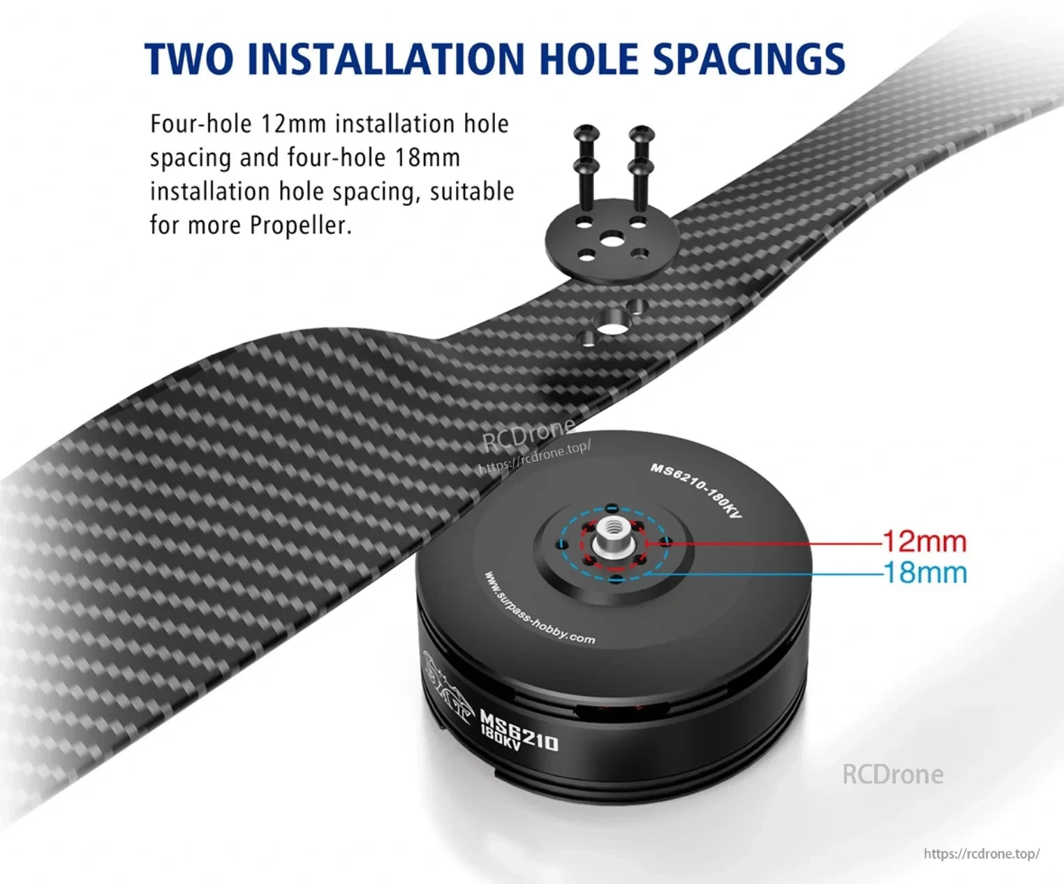 MS6210/MS6215 motor mount pattern with 4-hole 12mm and 4-hole 18mm installation hole spacing