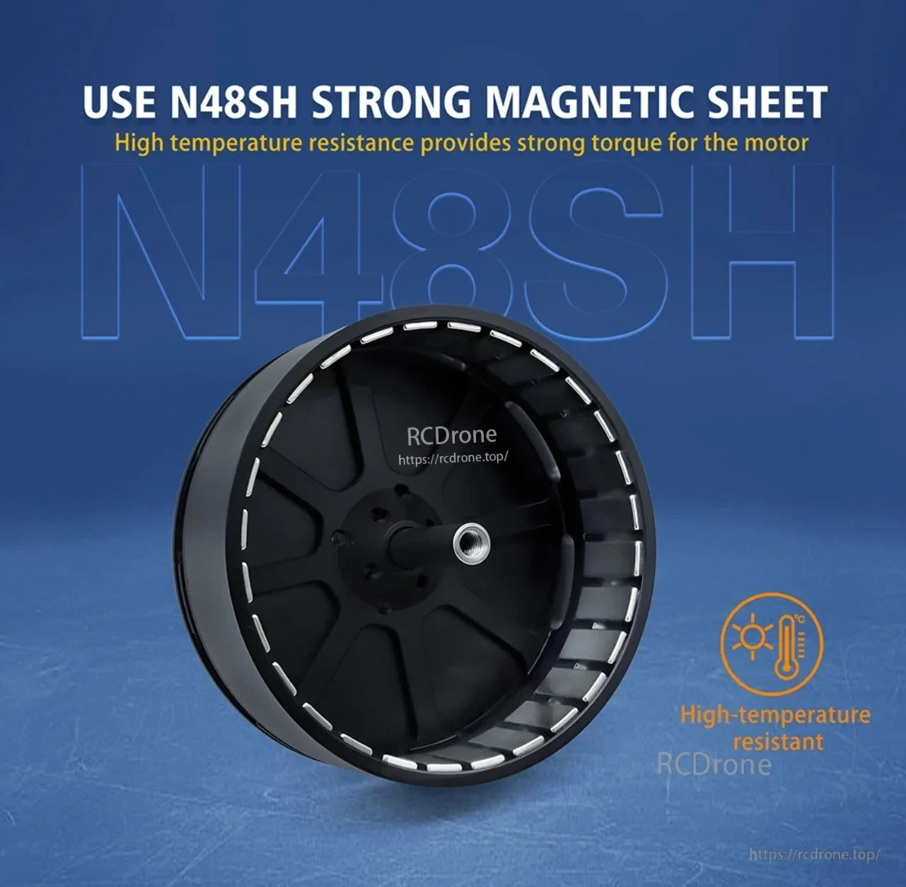 MS6210/MS6215 motor rotor detail highlighting N48SH magnets for high-temperature resistance and strong torque