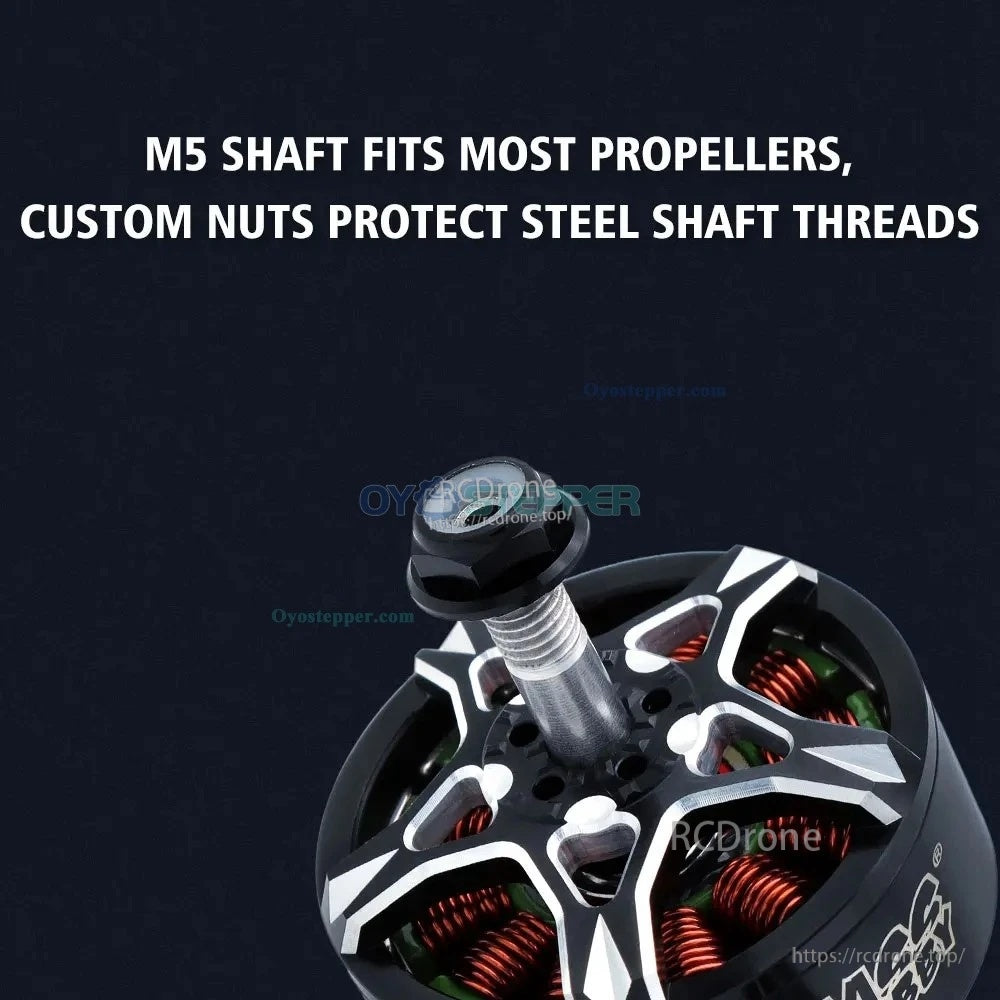 Close view of the S3110 M5 threaded shaft, propeller nut, and vented motor bell