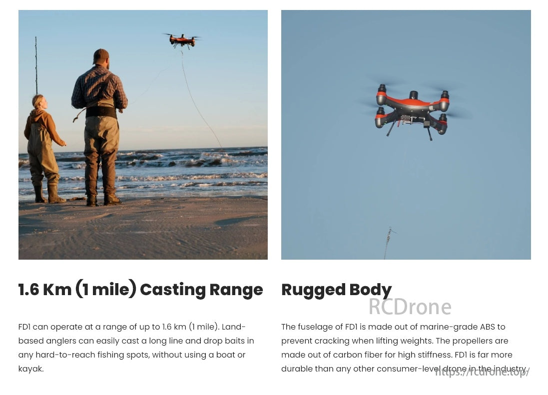 SwellPro Fisherman FD1 WaterProof Fishing Drone, The SwellPro Fisherman FD1 can cast up to 1.6km, making it easy to reach hard-to-catch fishing spots.