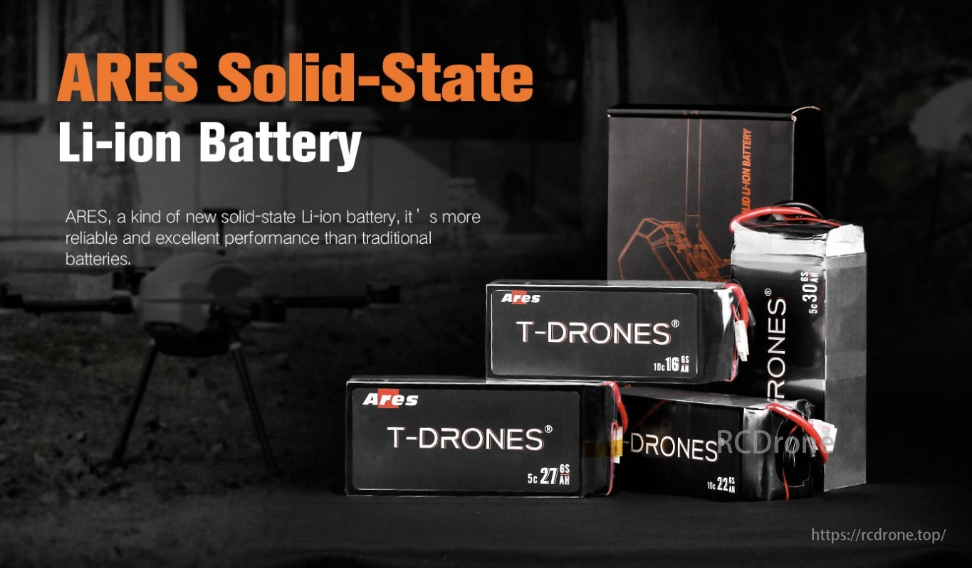 T-Drones Ares 6S 16Ah Drone Battery, ARES Solid-State Li-ion Battery provides superior reliability and performance for T-Drones, available in 27Ah and 30Ah capacities.