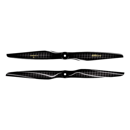 Pair of T-HOBBY AMZ 22x10 carbon fiber propellers with black weave finish and center mounting holes