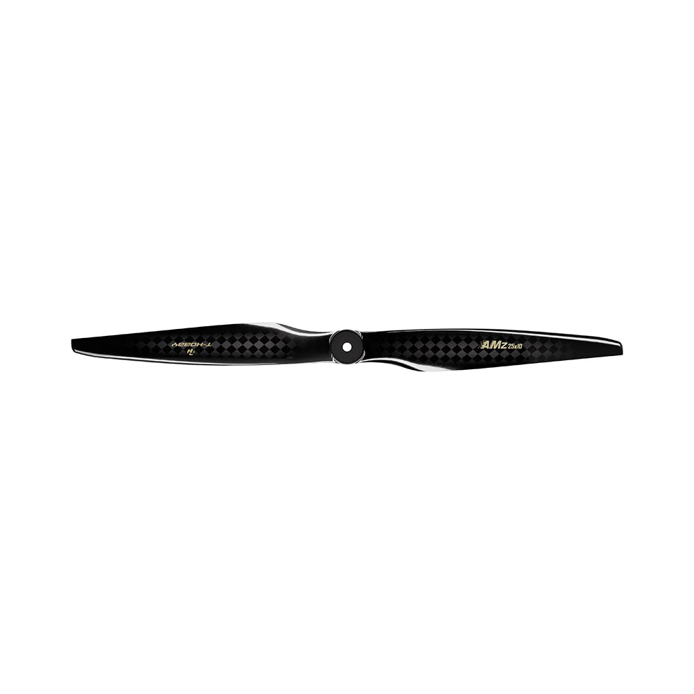 T-Hobby AMZ 25x10 Carbon Fiber Propeller, T-Hobby AMZ 25x10 two-blade carbon fiber propeller with black weave finish and center hub hole