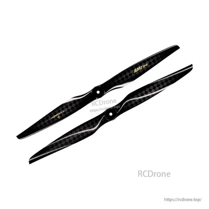 Pair of T-Hobby AMZ 20x10 carbon fiber propellers with black carbon weave finish and center mounting holes