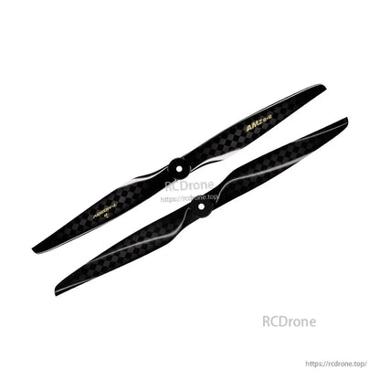 T-Hobby AMZ 18x10 carbon fiber two-blade RC airplane propeller with black checker pattern and center hub