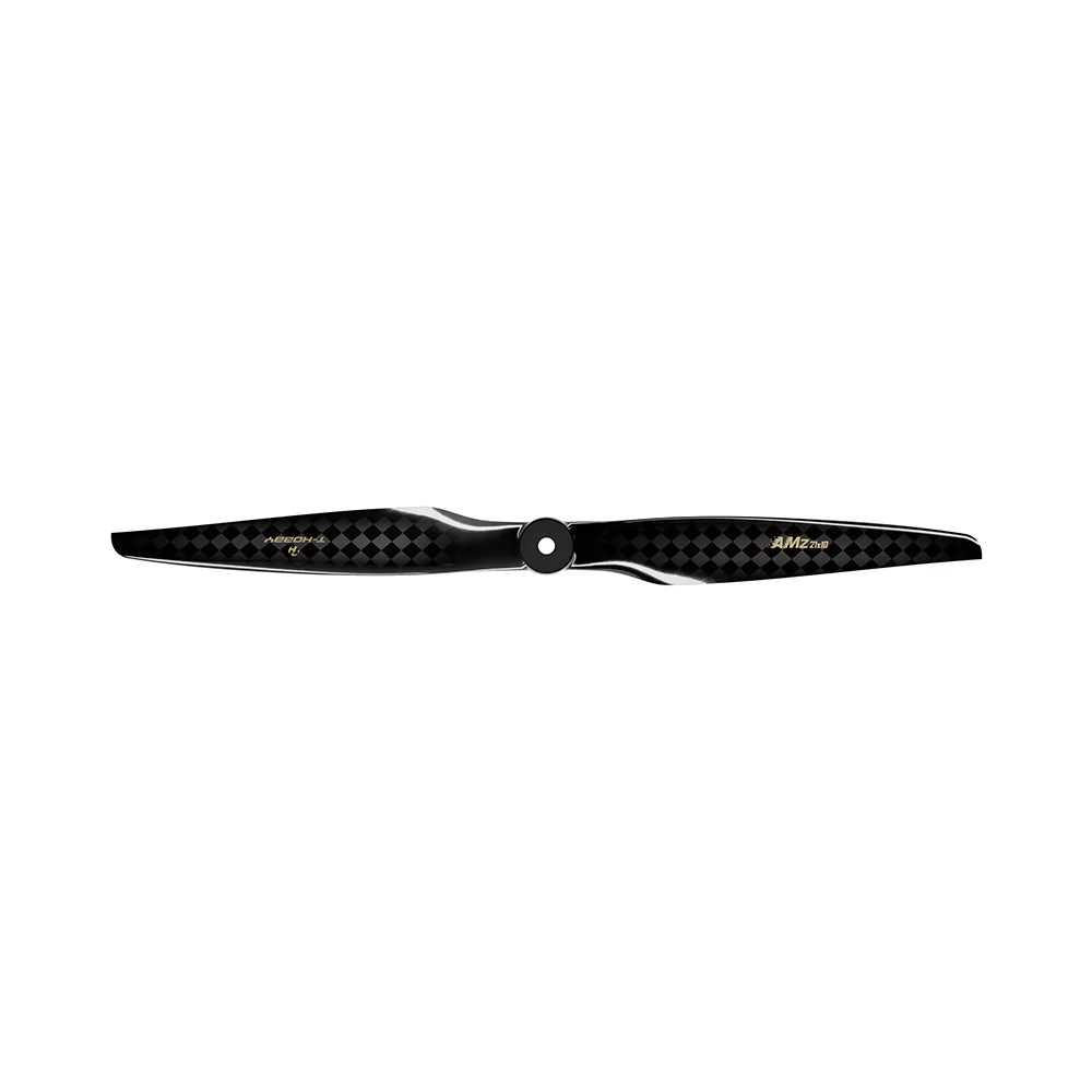 T-Hobby AMZ21x10 Carbon Fiber Propeller, T-Hobby AMZ21x10 two-blade carbon fiber propeller with black checker pattern and center hub