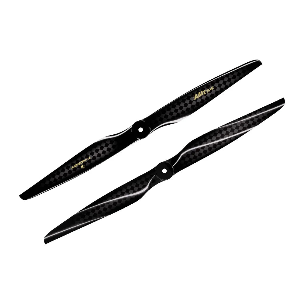 T-Hobby AMZ24*10 24x10 Carbon Fiber Propeller, Pair of T-Hobby AMZ24-10 carbon fiber propellers with black checkered weave finish and center mounting holes