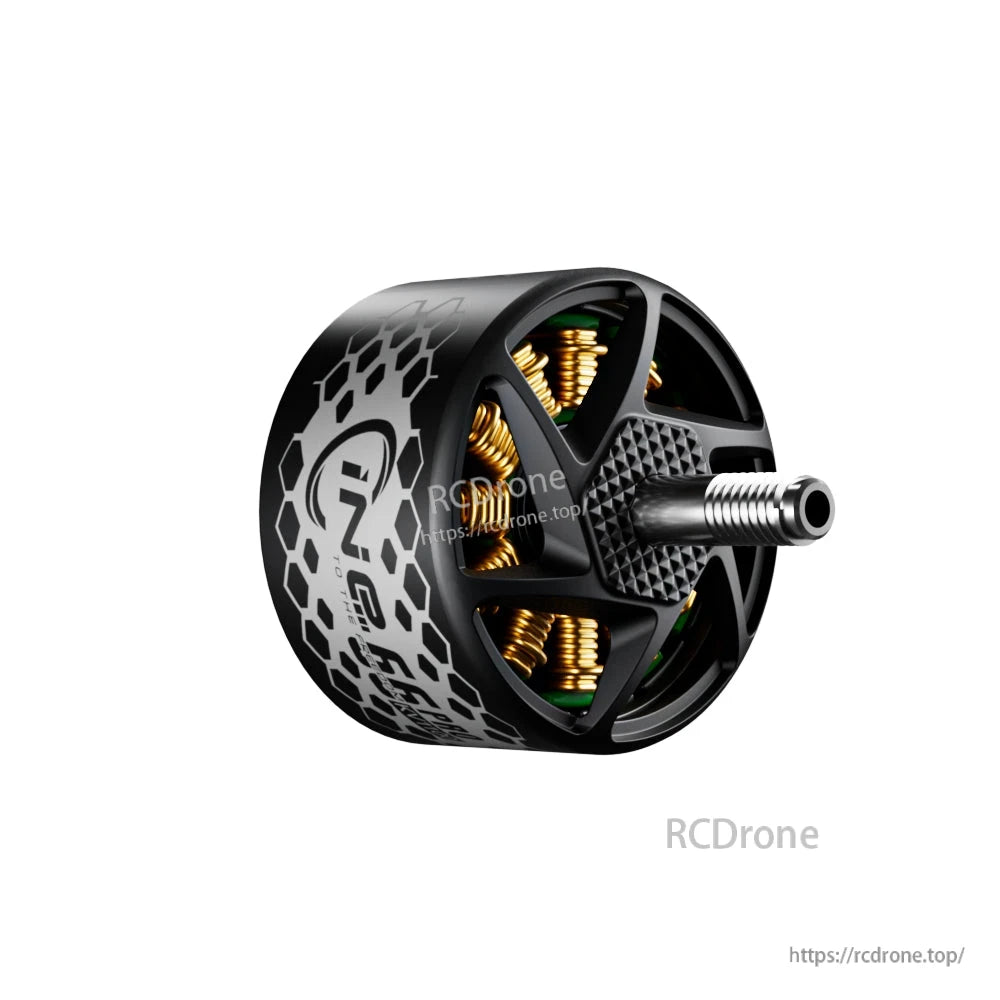 T-Hobby CINE66 PRO 2812 Brushless Motor, T-Hobby CINE66 PRO 2812 brushless drone motor with black honeycomb bell, exposed copper windings and threaded shaft