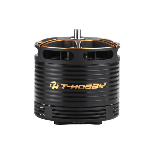 T-Hobby Cine99 4220 350KV Motor, T-Hobby Cine99 4220 350KV brushless motor with black vented housing, gold accents, and top shaft