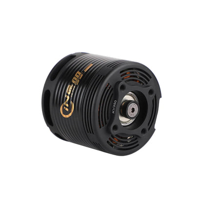 T-Hobby Cine99 4220 350KV Motor, T-Hobby Cine99 4220 350KV brushless motor with black ribbed корпус, KV350 marking, and front mounting holes