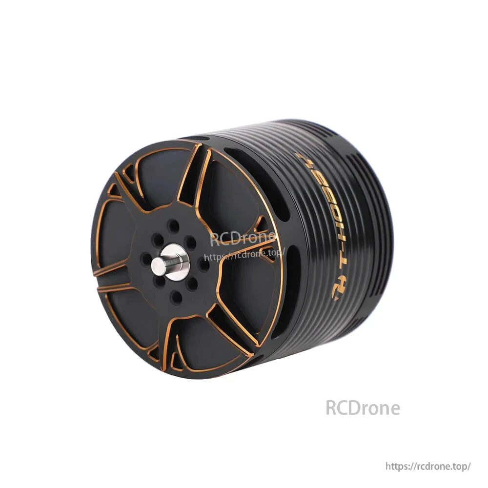 T-Hobby Cine99 4220 350KV Motor, T-Hobby Cine99 4220 350KV brushless motor in black with gold accents, ribbed body and front shaft mount