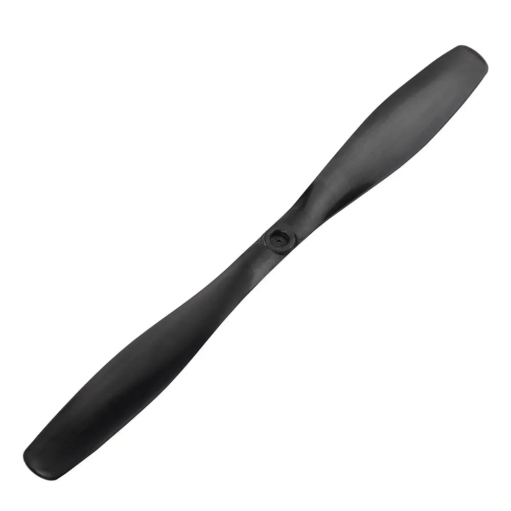 Black 8-inch two-blade carbon fiber propeller with center hub mounting hole for fixed-wing RC aircraft