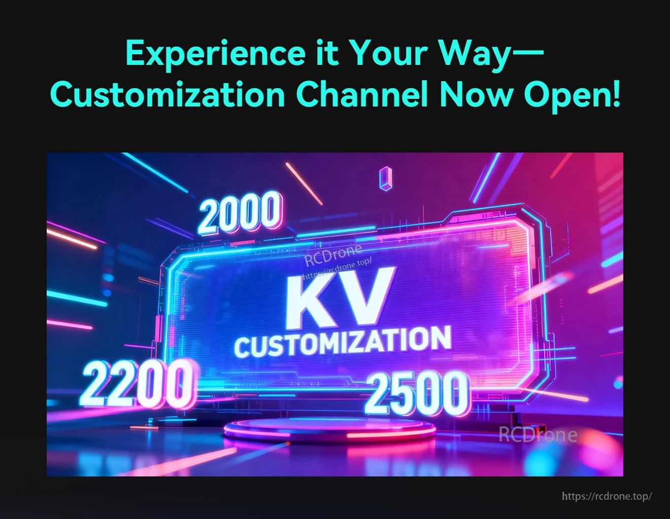 T-Hobby GT2306 FPV Wing Motor, Banner promoting KV customization options, with 2000, 2200, and 2500 KV choices highlighted