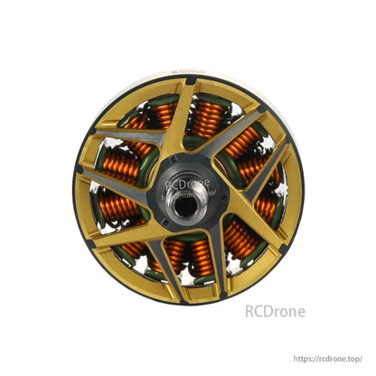 T-Hobby GT2306 FPV Wing Motor, Top view of T-Hobby GT2306 FPV wing brushless motor with gold frame, exposed copper windings, and center shaft