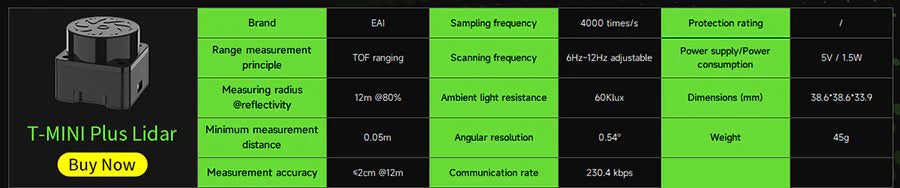 T-MINI-Plus Lidar TOF Ranging 12M and 25M support ROS1 ROS2