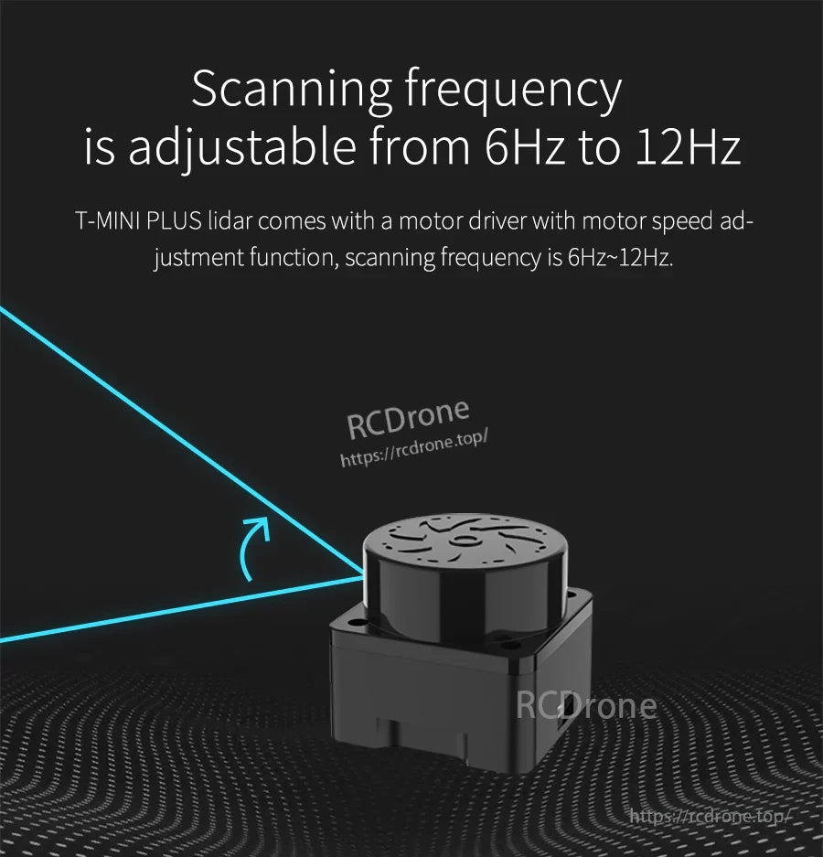 Scanning frequency graphic showing adjustable 6 Hz to 12 Hz via motor speed control