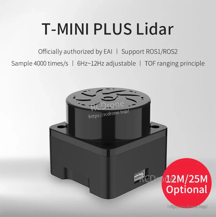 Yahboom T-MINI Plus TOF LiDAR Sensor with ROS1/ROS2 support and 12 m/25 m range options
