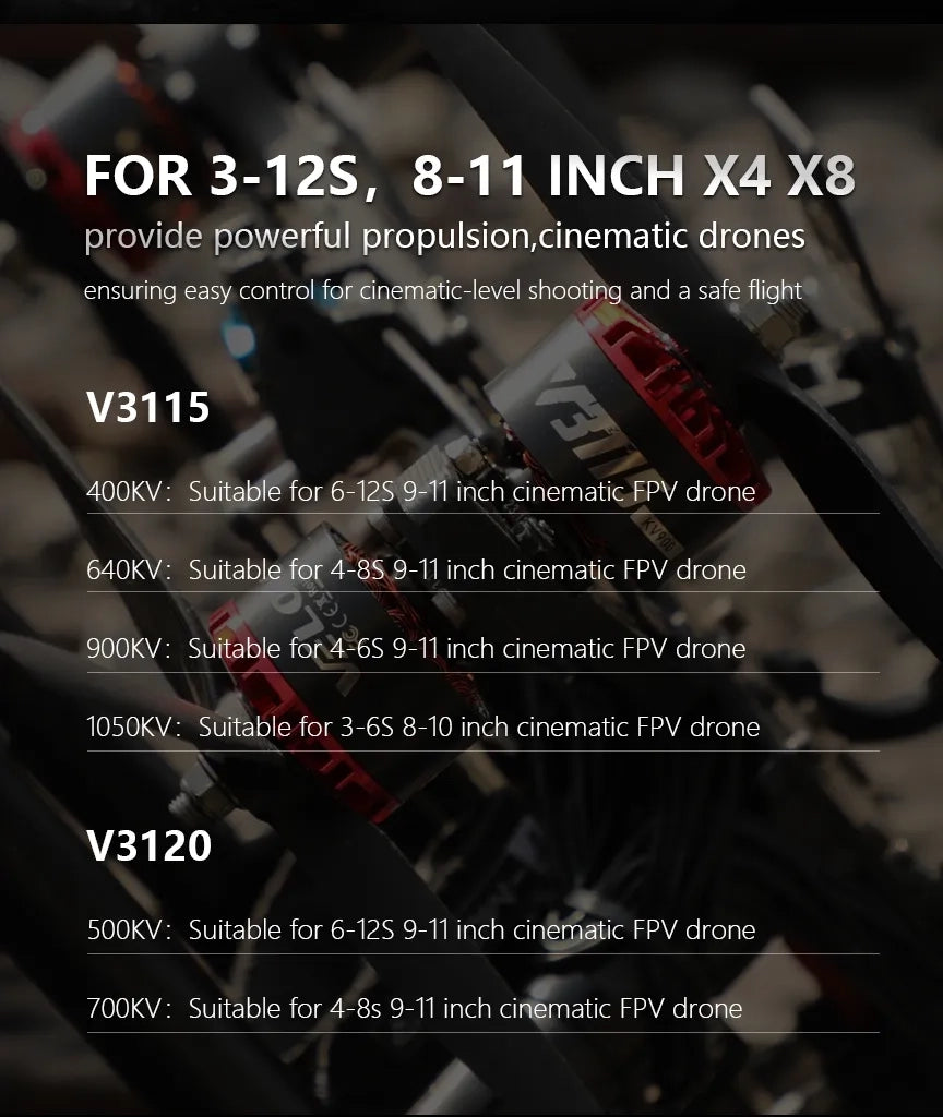 T-Motor, Motor for small to medium-sized cinematic drones, providing power and ease of control.