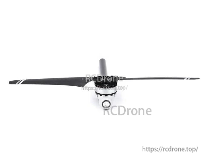 T-Motor A6 KV180 propulsion motor with mounted propeller, front view showing hub and two long blades