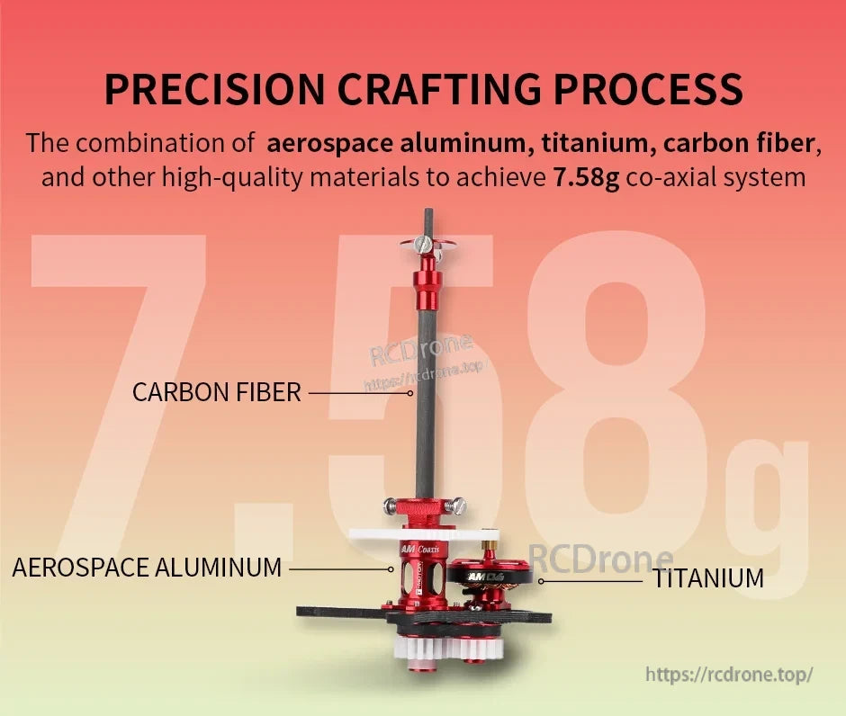 T-Motor 7.58g coaxial rotor assembly with carbon fiber shaft, aerospace aluminum body, and titanium parts