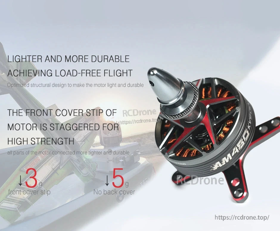 T-Motor AMAX brushless drone motor with red and black open-frame housing and silver prop adapter