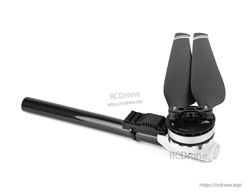 T-Motor drone propulsion unit with carbon fiber arm, motor housing, and dual folding propeller blades