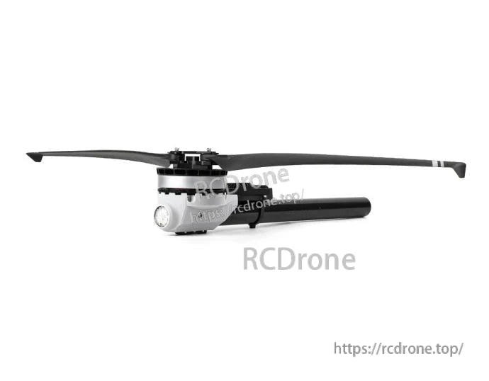 Side view of a T-Motor folding drone propeller assembly with long black blades and hub mount